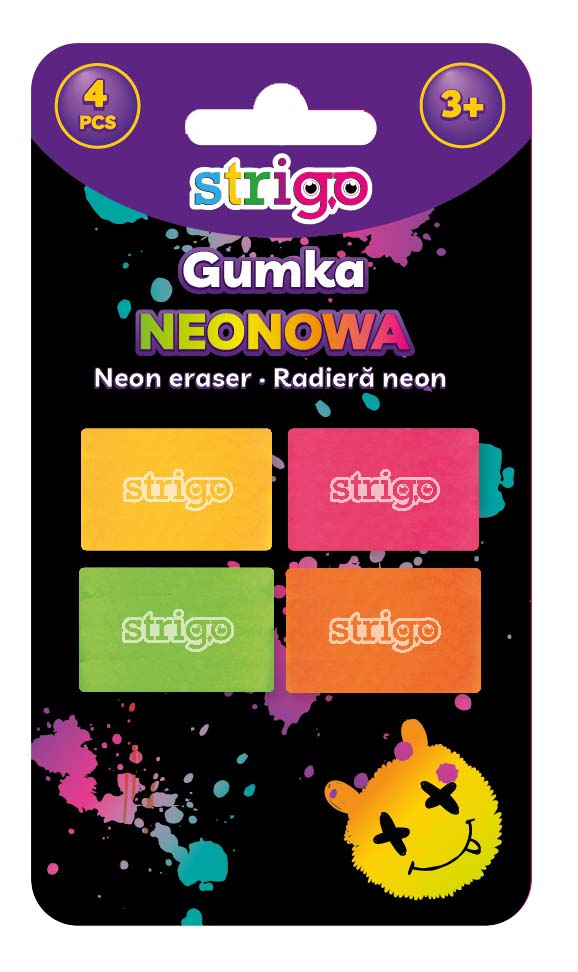 Guma de sters Strigo Neon, set 4 bucati