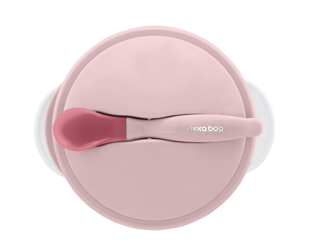 KikkaBoo Bol Pink cu Ventuză și Lingură Senzor