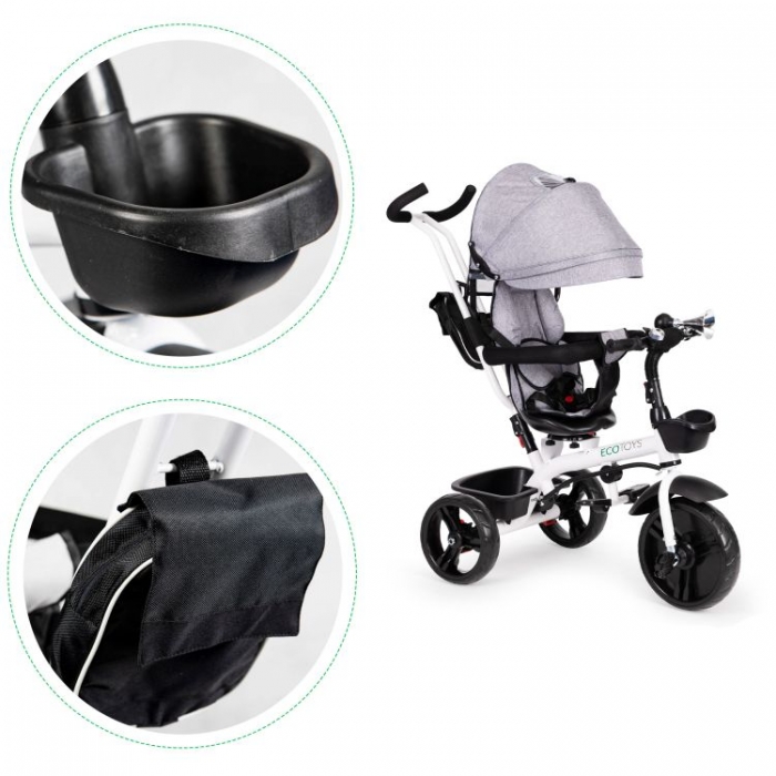 Tricicleta Ecotoys JM-322 Gri, Scaun Reversibil - imagine 6