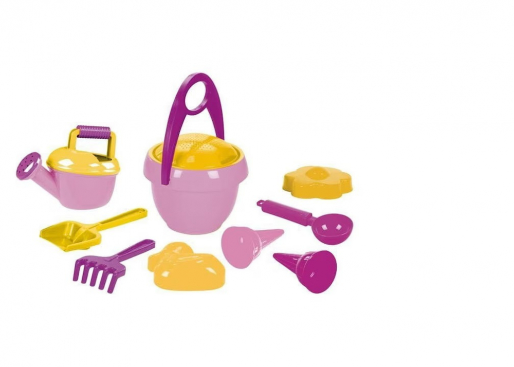 Set Nisip 10 Piese Lena - Găleată și Accesorii Roz - imagine 4