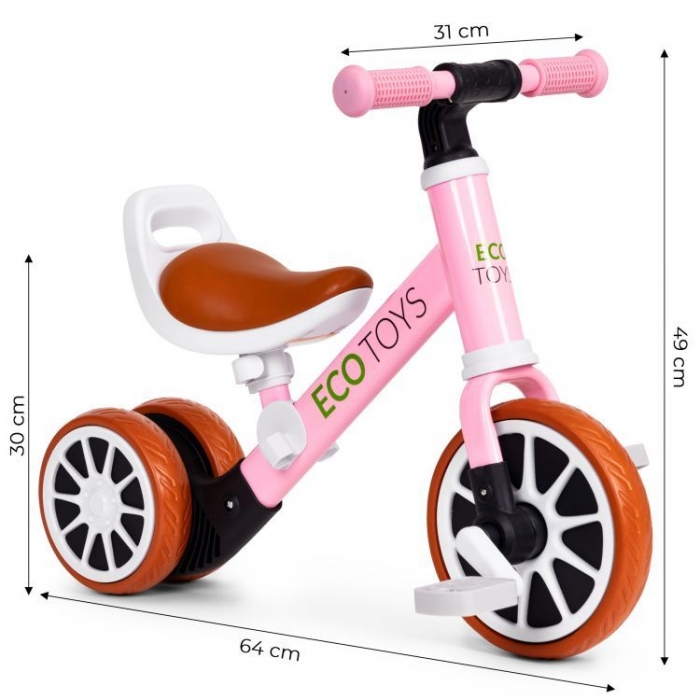Bicicleta 2in1 Ecotoys Roz | 2-6 Ani - imagine 8