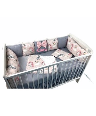 Set Lenjerie Gri Unicorni cu 7 Aparatori - Deseda
