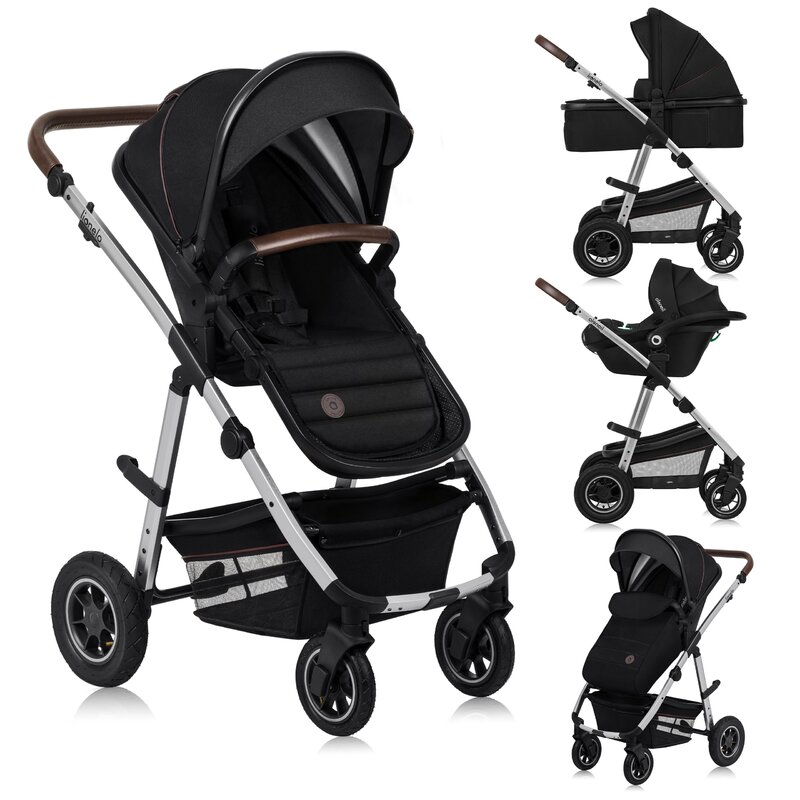 Carucior 3 in 1 Lionelo Amber, Aluminiu, Negru