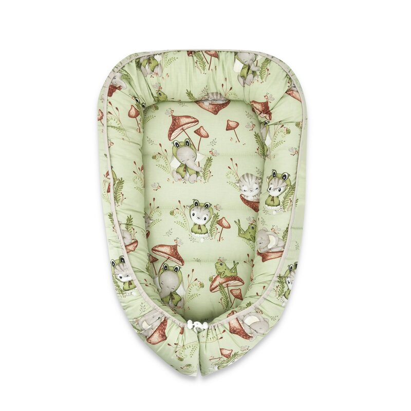 Cosulet bebelus Qmini 75x55 cm bumbac, model Frogs - imagine 2