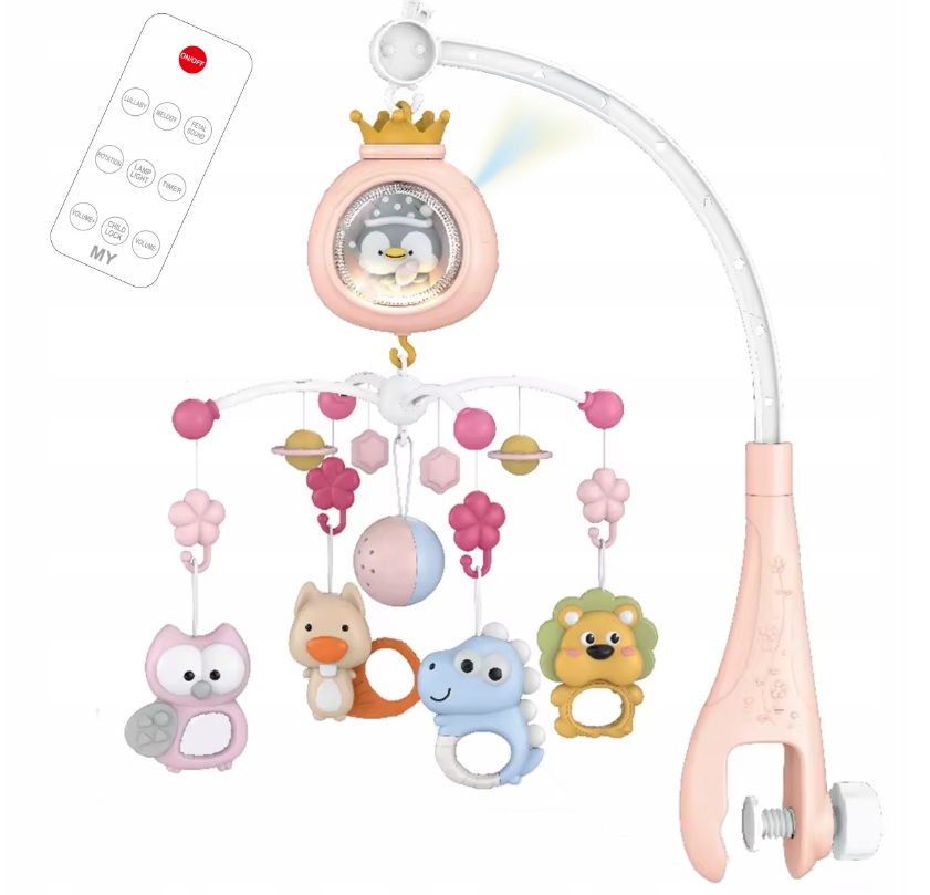 Carusel muzical Matadi Pinguin Pink cu telecomandă - imagine 8