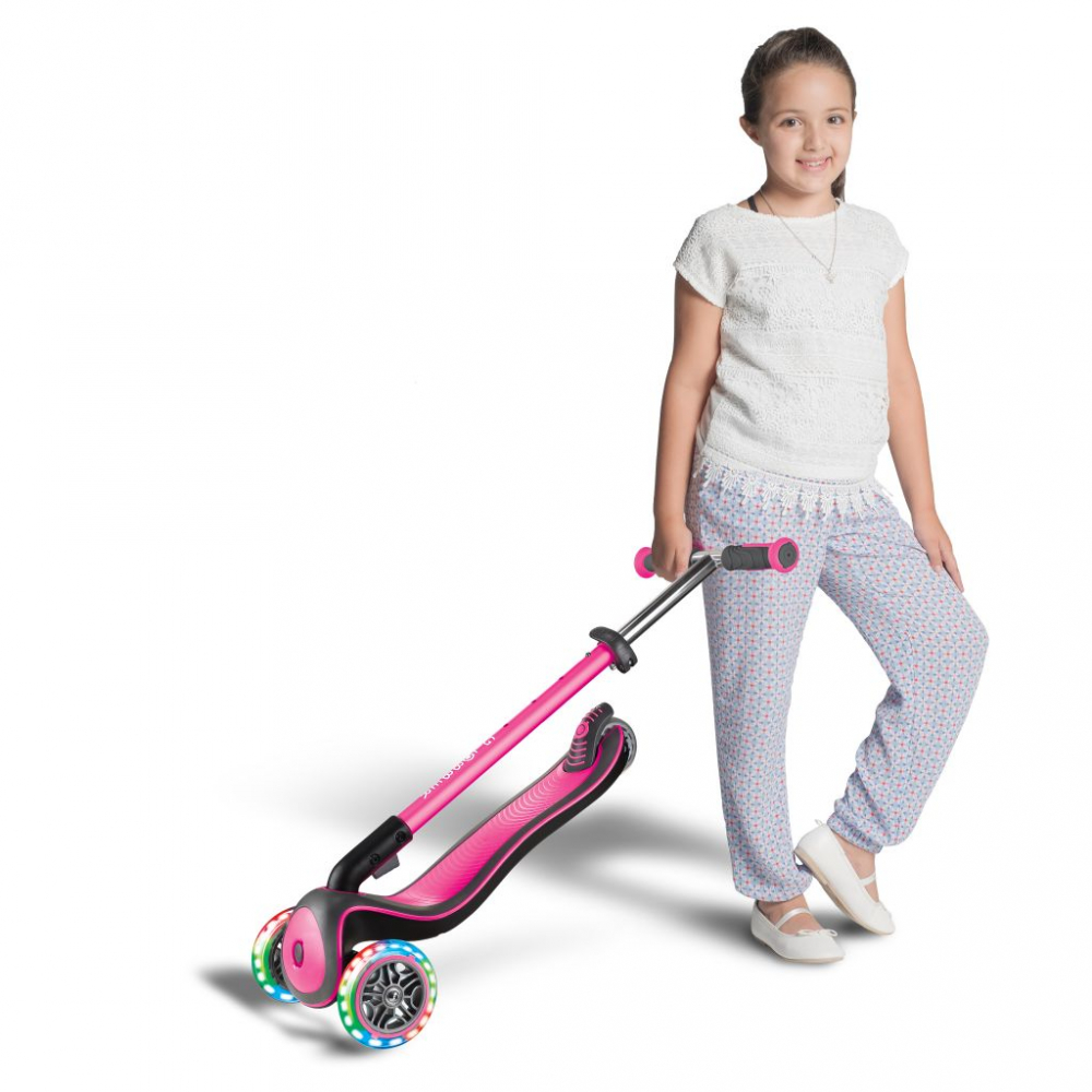 Trotineta Globber Elite Deluxe Roz, cu roti LED si ghidon reglabil - imagine 3