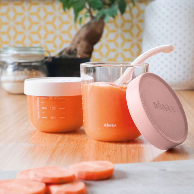 Set 2 recipiente sticlă Beaba, 150/250ml, Roz