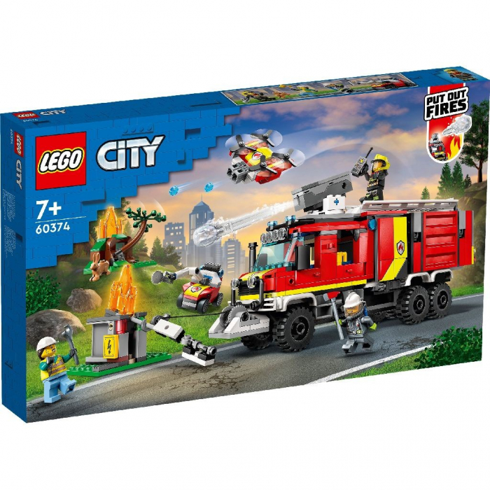 LEGO City Masina Pompieri 60374 cu Drona de Stingere