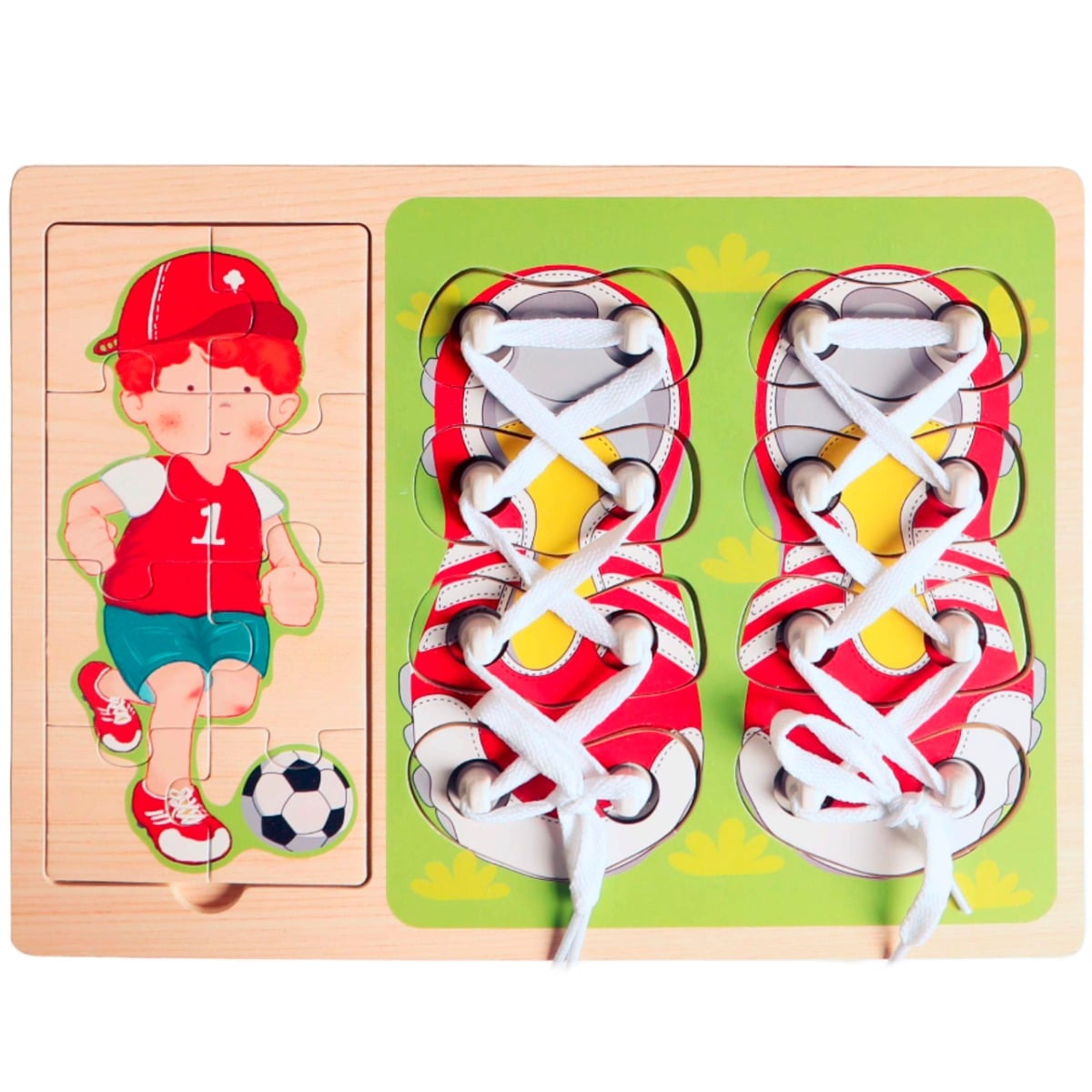 Sunman Puzzle Lemn Sireturi Pantofi 16 Piese Alb