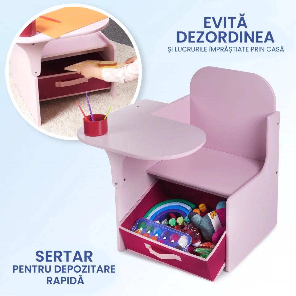 Set Masuta Scaun 3in1 Suporto - Roz Copii 3-6 Ani - imagine 7
