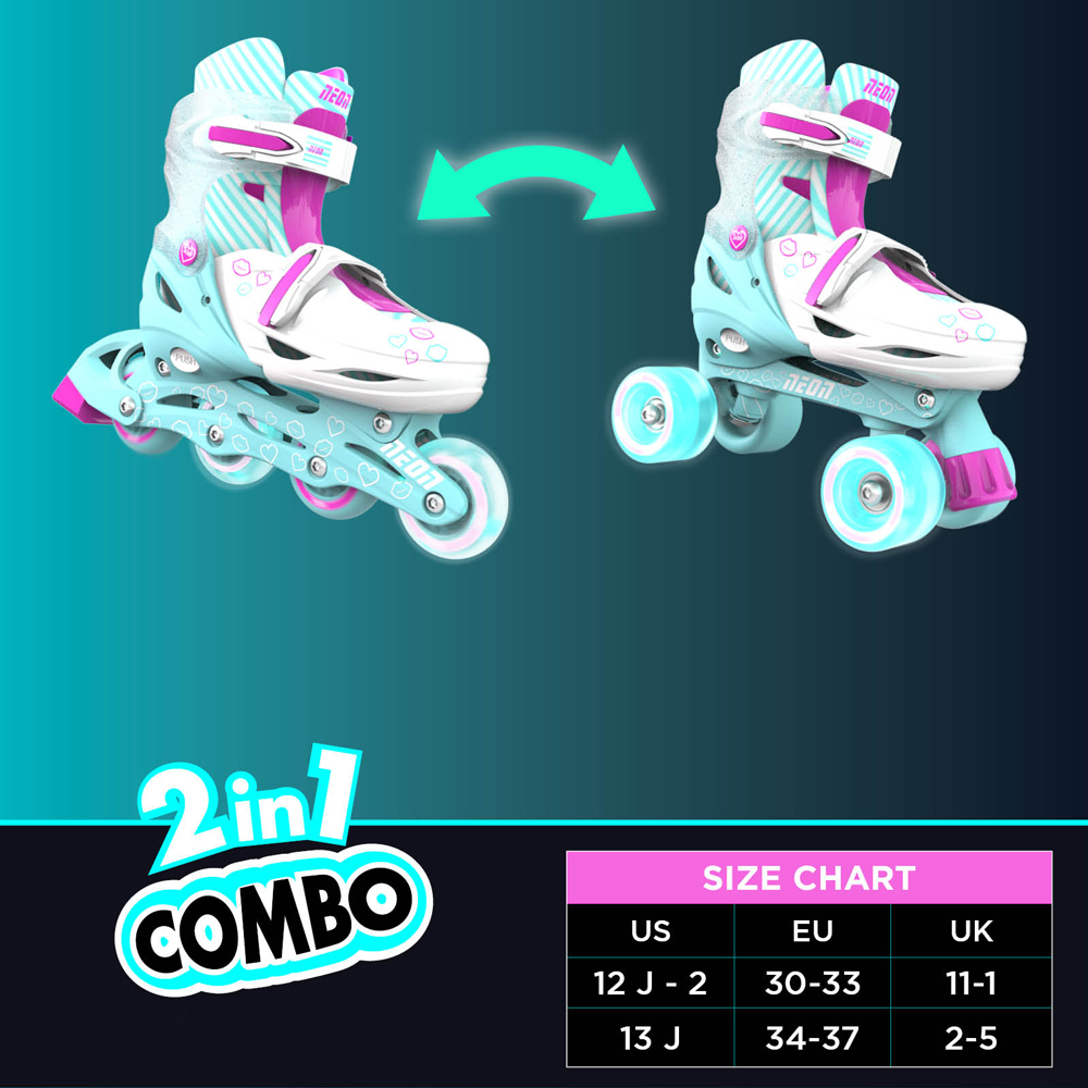 Role Neon 2 in 1 Combo Skates, 34-37, Teal Pink - imagine 5