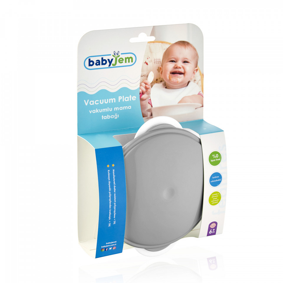 Castron cu ventuza și capac BabyJem Gri, Antiderapant - imagine 4