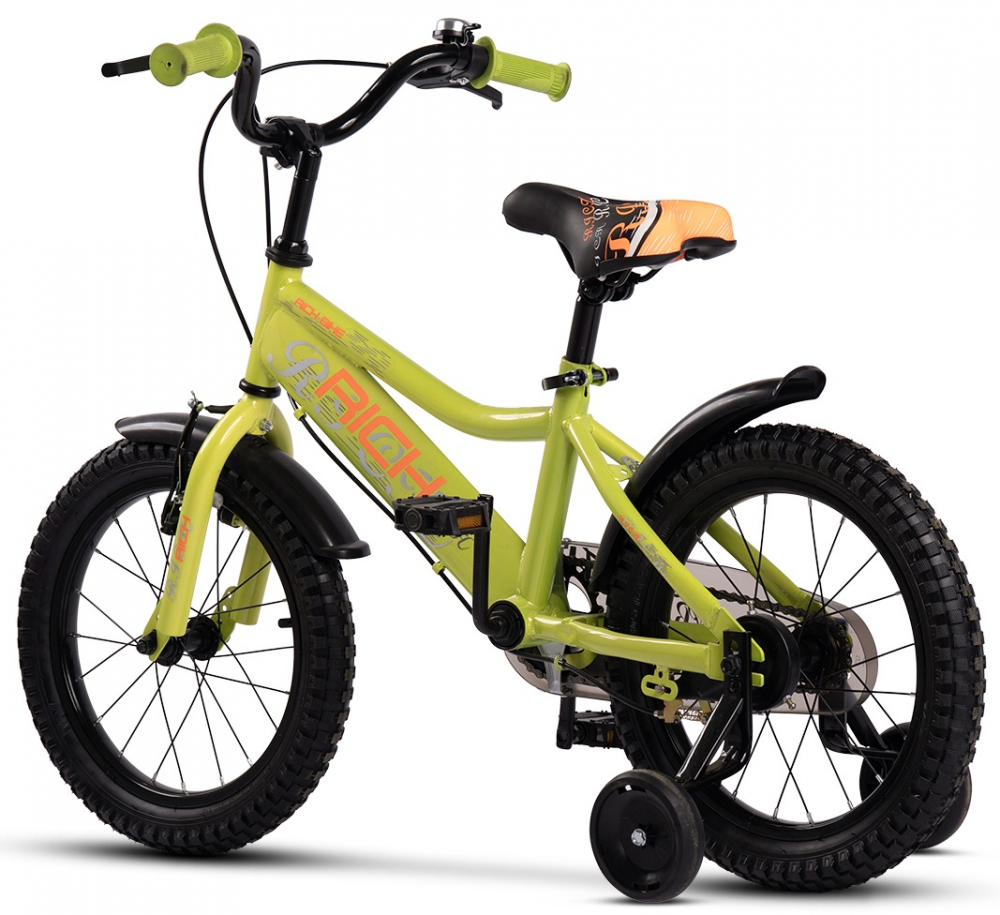 Bicicleta Rich 16" Copii 4-6 Ani Verde/Portocaliu - imagine 2