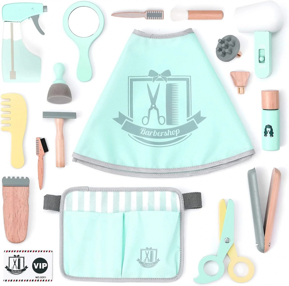 Set Coafură Lemn UMU Toys, 18 Piese