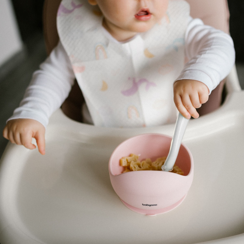 Bol silicon cu ventuza Babyono roz, antrenament mâncare - imagine 7