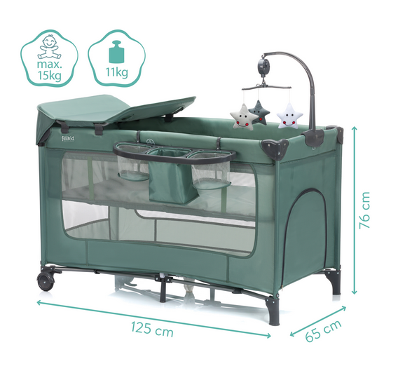 Pătuț pliabil Fillikid Capri Green 5 în 1 - imagine 4