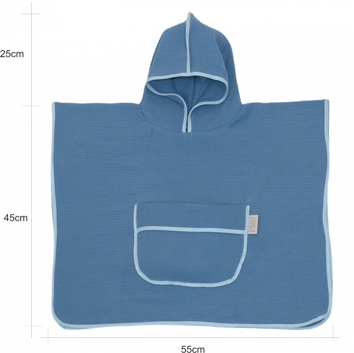 Prosop Poncho Amy, Muselina cu Gluga, Albastru - imagine 4