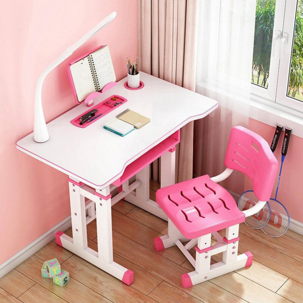 Birou Novokids Premium cu lampă inclusă - Roz/Alb