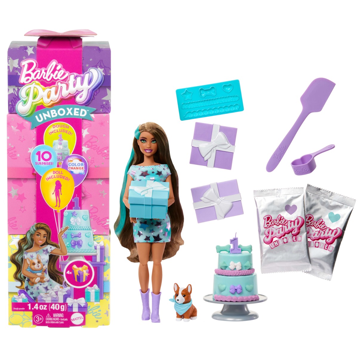 Papusa Barbie Party Surprise cu Accesorii si Catelus