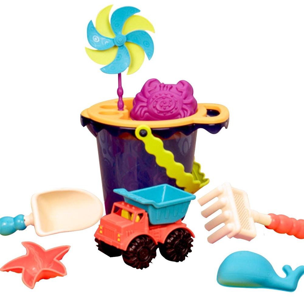 Găleată cu 9 jucării de nisip B.Toys - Albastră - imagine 5