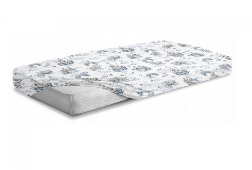 Cearceaf BabyMam Blue Elephant 120x60 cm 100% Bumbac