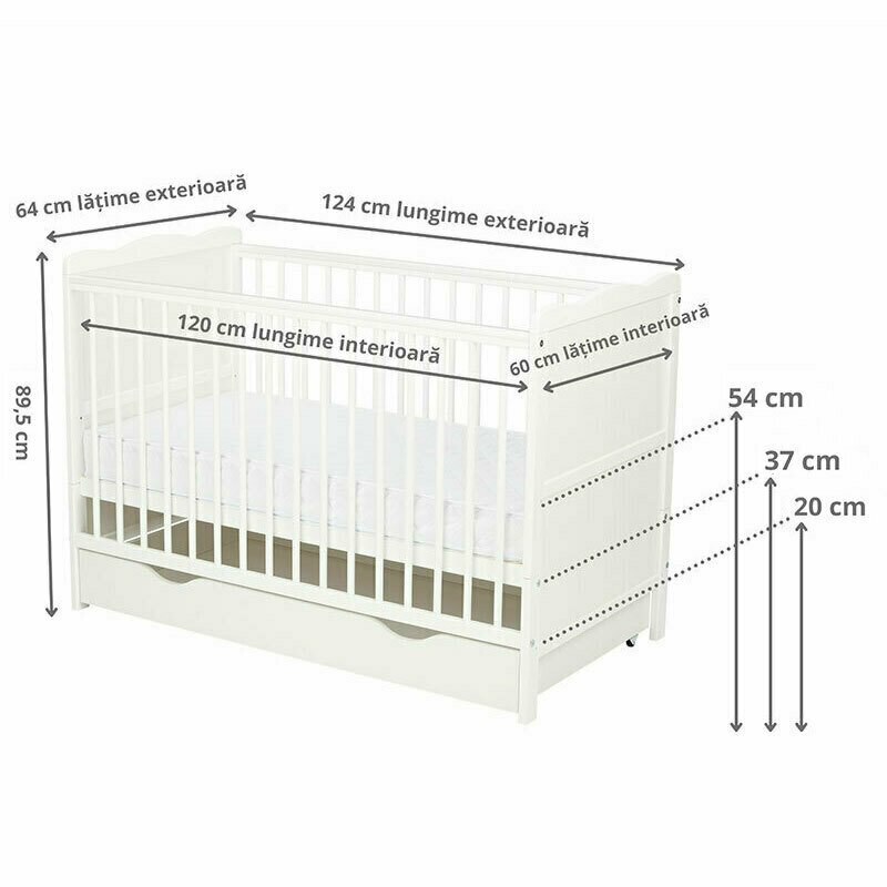 Patut Julia Qmini 120x60 Alb cu Sertar - imagine 3