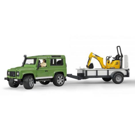 Bruder Land Rover Defender cu Remorcă și Excavator