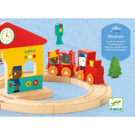 Tren Lemn Djeco Minitrain cu Statie - imagine 2