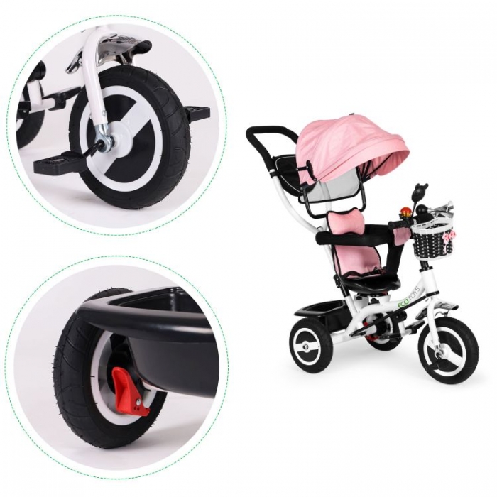 Tricicleta Ecotoys Roz, Roti Gonflabile, Scaun Reversibil - imagine 7