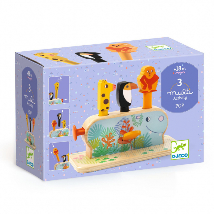 Jucarie Pop-up Djeco Lemn, 3 Animale