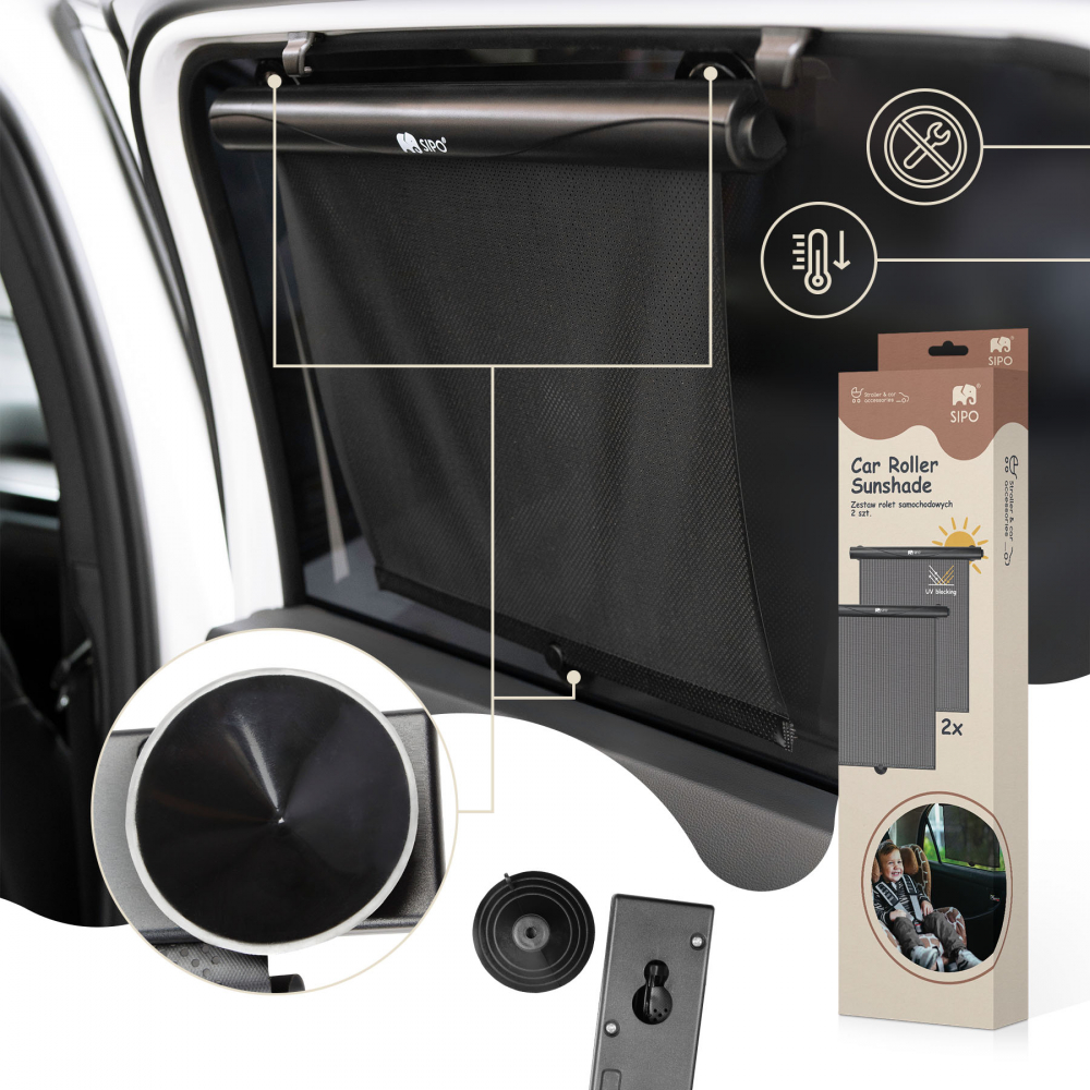 Parasolare Auto Rulou Sipo Negru - Protecție UV - imagine 3