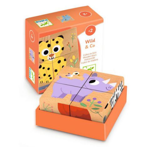 Cuburi Puzzle Lemn Djeco | Animale Salbatice
