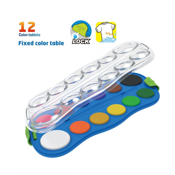 Set Acuarele 12 Culori Keyroad, Carcasă PVC Sigură