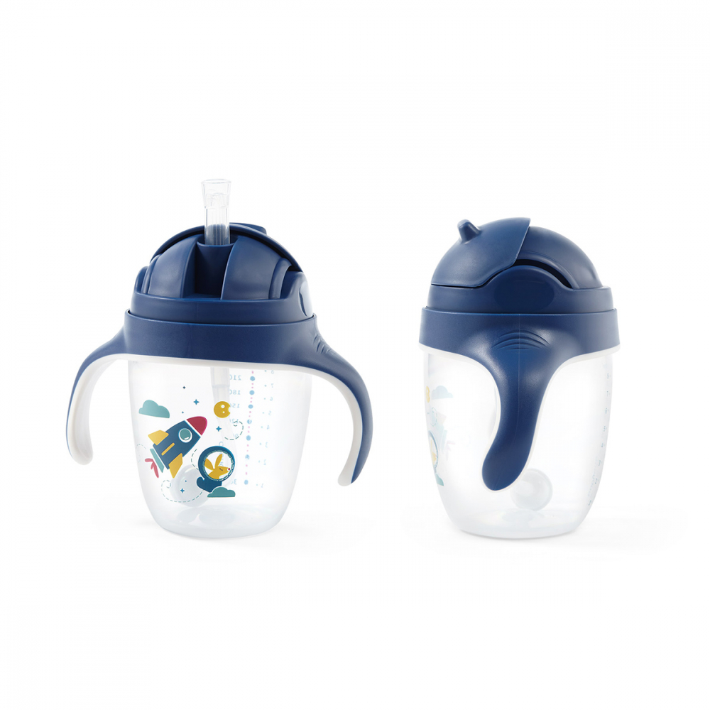 Cana cu pai Babyono 240 ml, Albastru - imagine 9