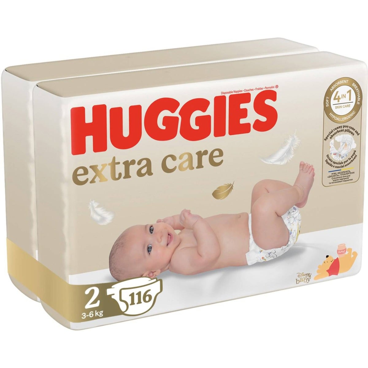 Scutece Huggies Extra Care 2, 116 buc, 3-6 kg