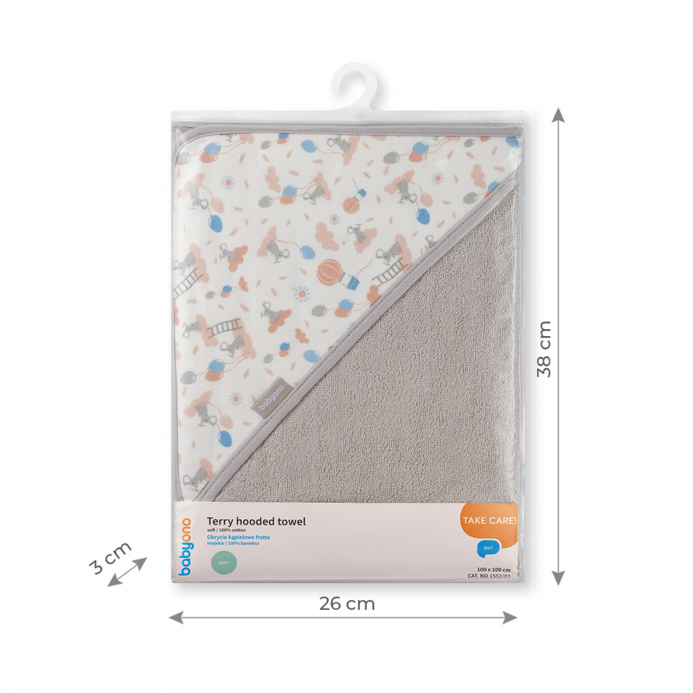 Prosop Baie Babyono cu Glugă, Bumbac Soft, Gri - imagine 2
