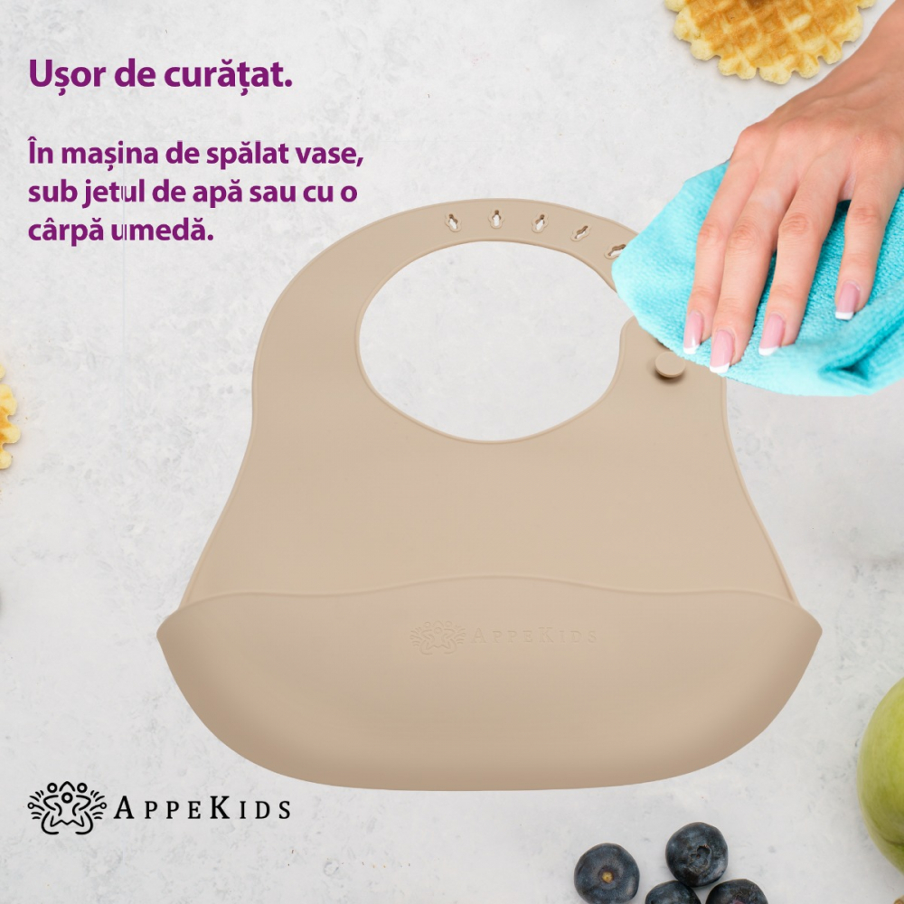 Baveta Silicon AppeKids Bubble Beige | Impermeabilă - imagine 3