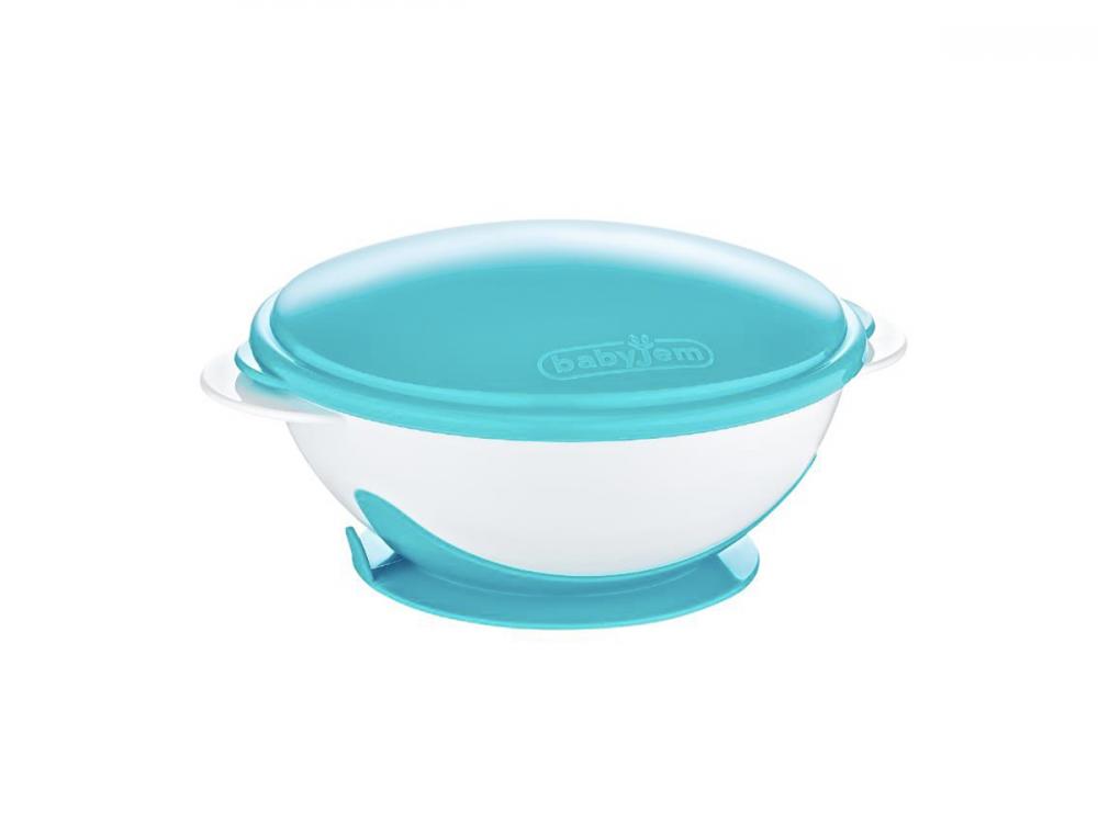 Castron BabyJem Blue cu ventuza și capac