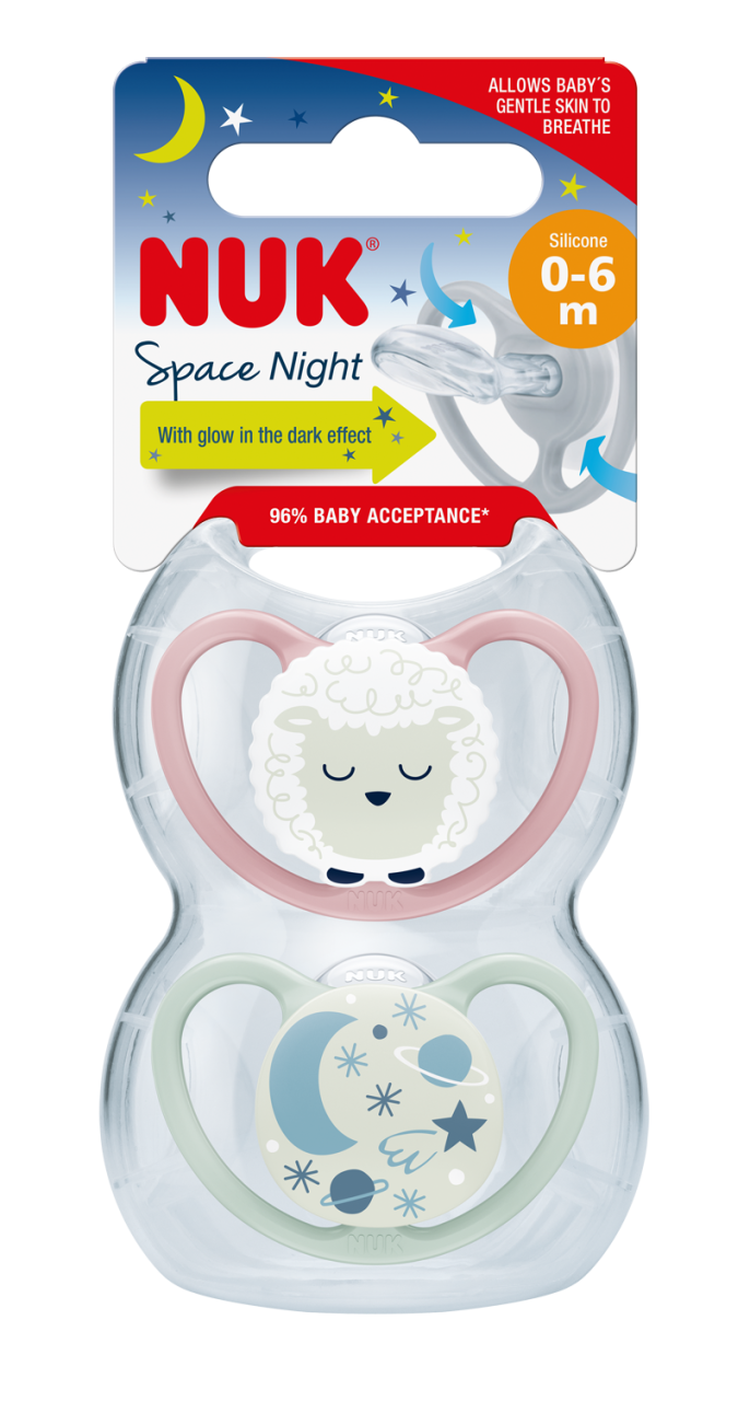 Suzeta Nuk Space Night 0-6l, Set 2 bucăți
