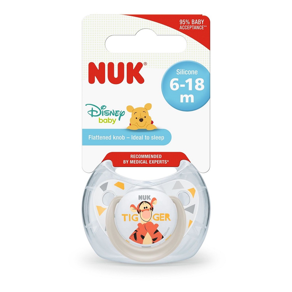 Suzetă NUK Disney Winnie Silicon, Gri, 6-18 luni