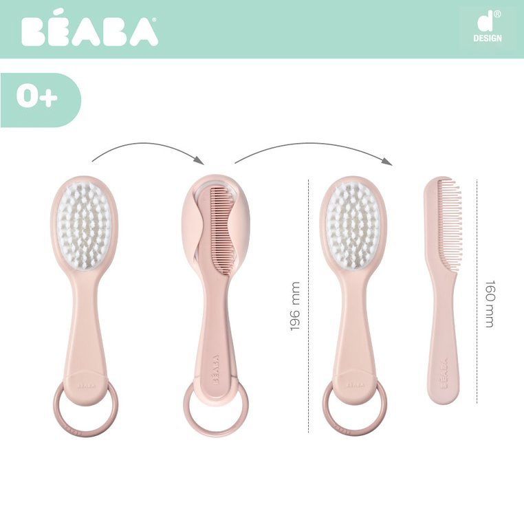 Set Perie și Pieptene Beaba Old Pink pentru Pielea Sensibilă - imagine 3