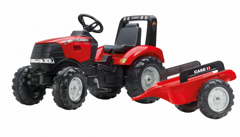 Tractor Falk Case IH cu Trailer Roșu pentru Copii - imagine 2
