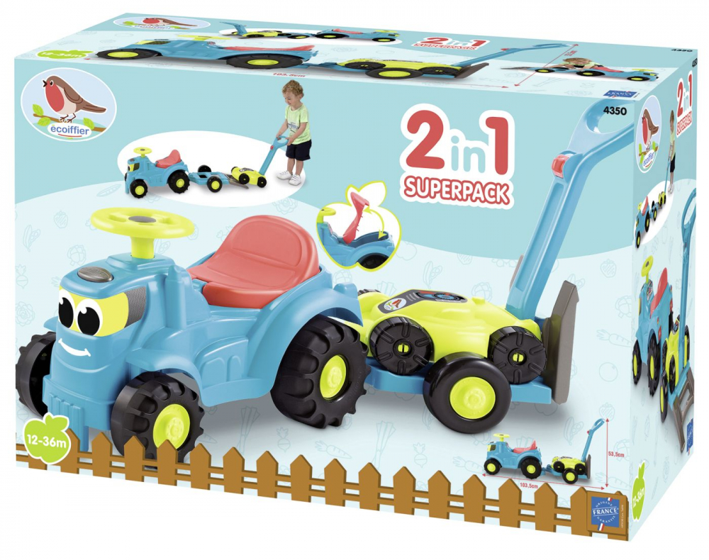 Set Tractor Ecoiffier cu Remorcă și Cositoare