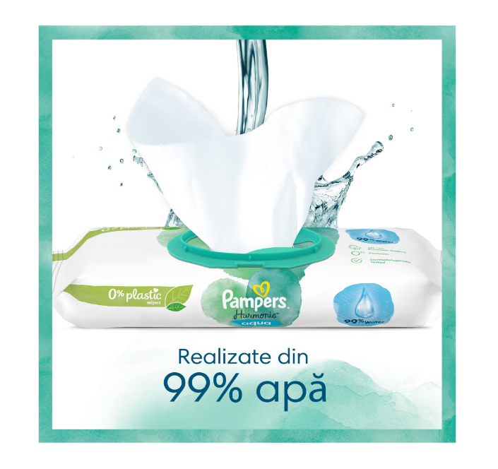 Servetele Pampers Harmonie Aqua, 99% Apa, 0 Plastic - imagine 2