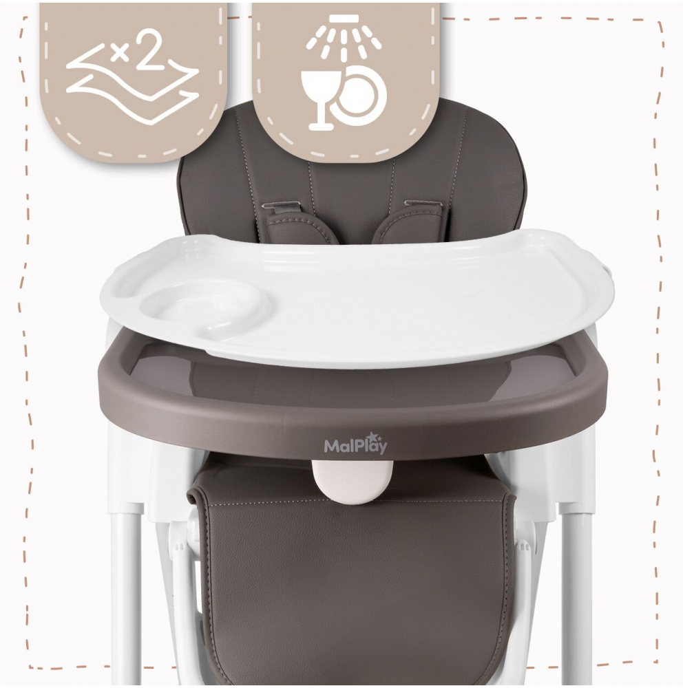 Scaun de masa 2in1 Malplay Deli Grey, pliabil cu roti - imagine 4