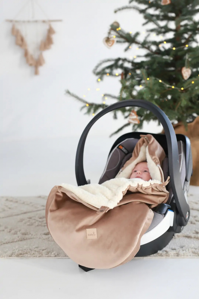 Sac Iarnă Carucior Babyly Velvet Premium, Bej, Impermeabil - imagine 6