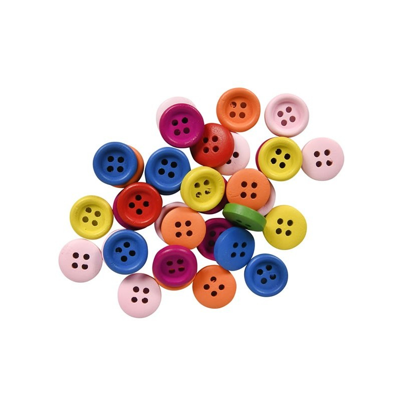 Set 35 Nasturi Lemn Colorart, 1 cm, Multicolor