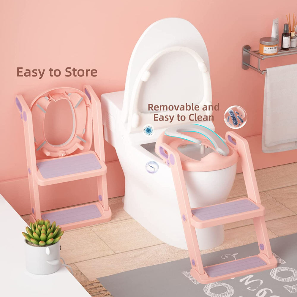 Reductor Toaletă Little Mom Pink, Pliabil și Reglabil - imagine 6