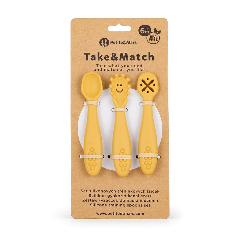 Set 3 lingurițe silicon Petite&Mars, Galben