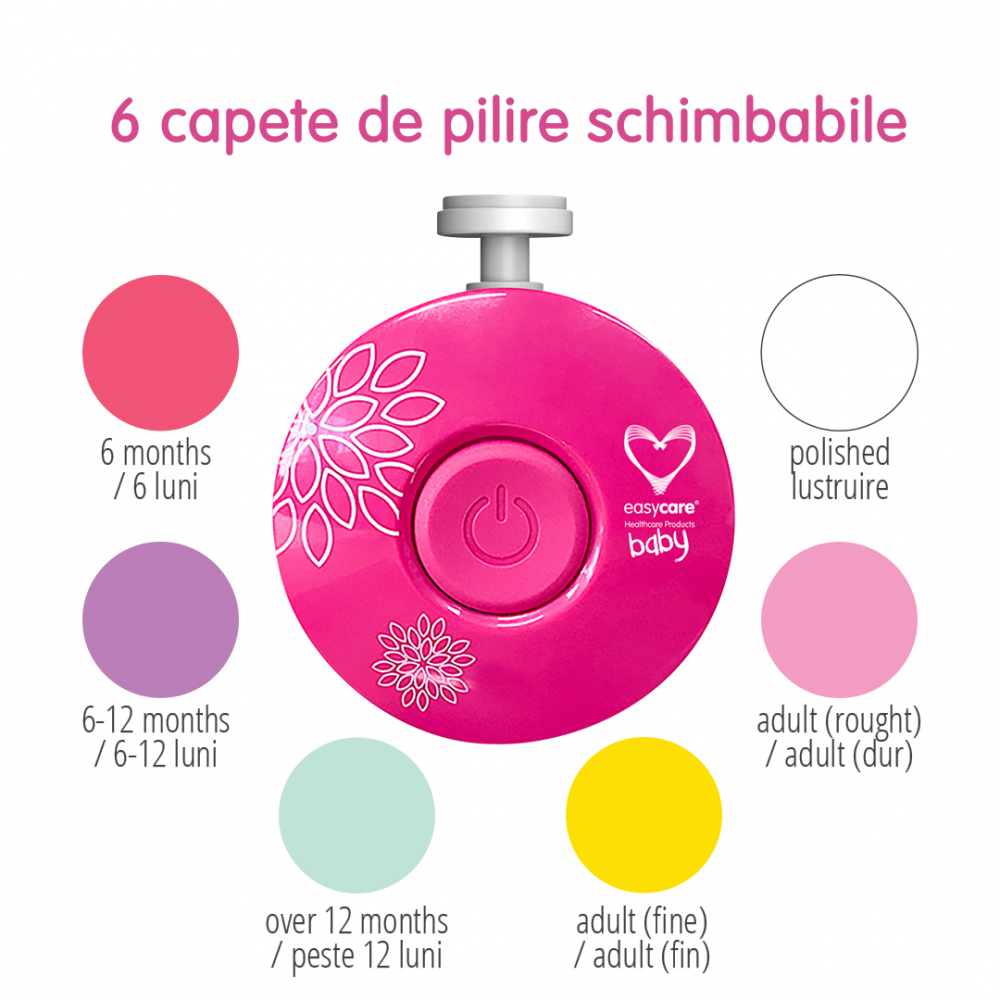 Pilă Electrică Unghii Bebeluși Easycare Baby, 6 Capete, Roz